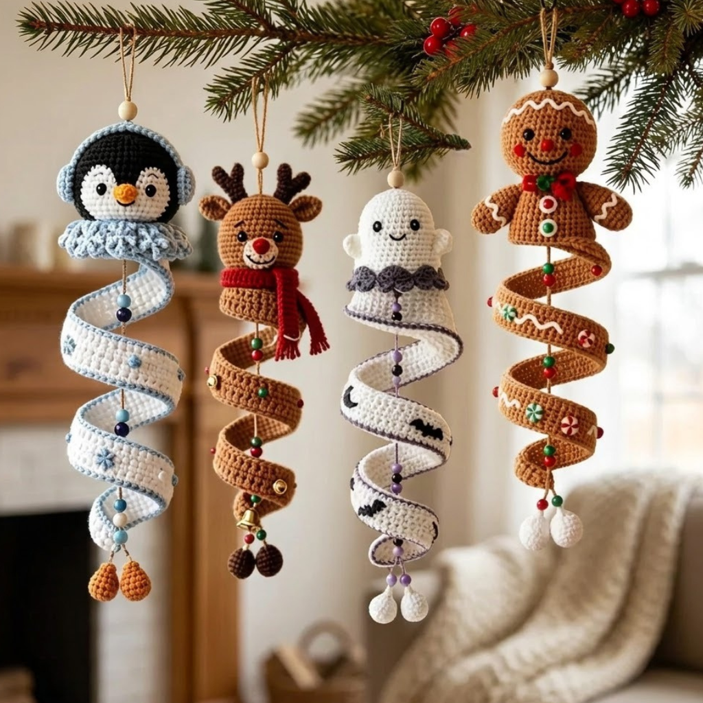 Christmas Snowman Crochet Pattern Bundle, Spiral Ornament Decorations