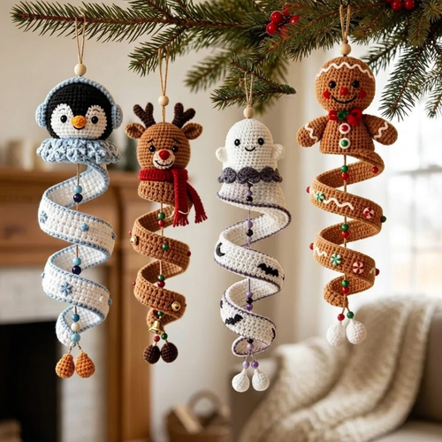 Christmas Snowman Crochet Pattern Bundle, Spiral Ornament Decorations