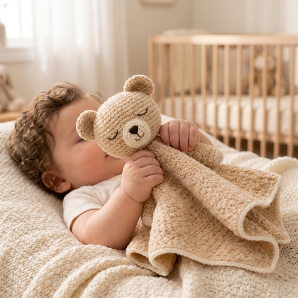Crochet Bear Lovey Pattern, Beginner Baby Security Blanket