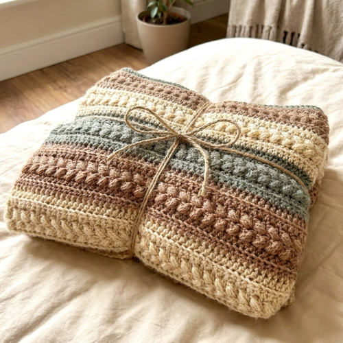 Farmhouse Crochet Blanket Pattern, Rustic Textured Afghan