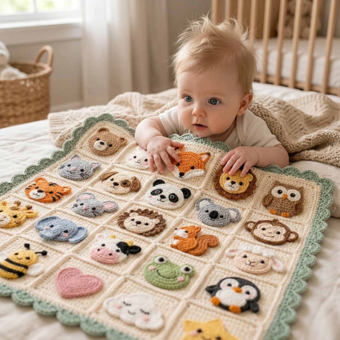 Crochet Baby Blanket Pattern, Woodland Safari Granny Square Afghan