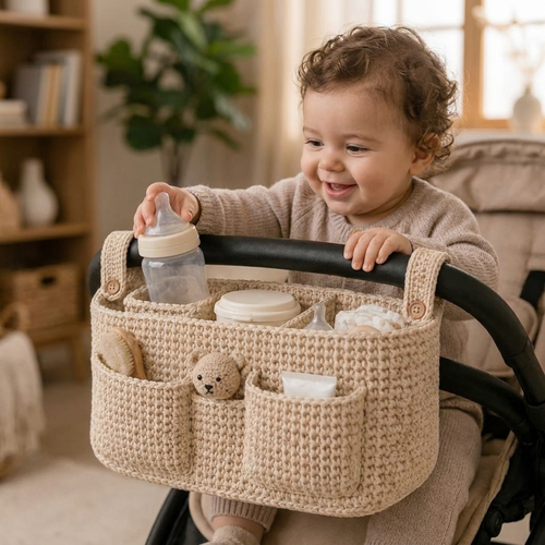 Crochet Stroller Organizer Pattern, Beginner Baby Diaper Caddy