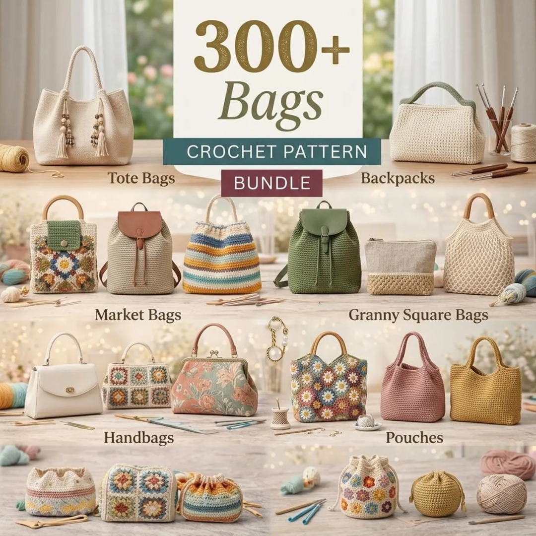 Crochet Bag Bundle, 300+ Patterns Boho, Modern, Vintage, Instant Download