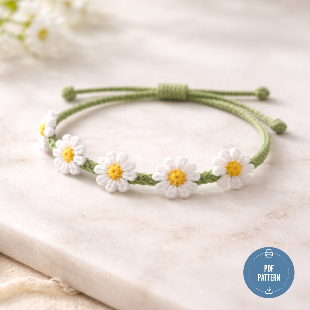 Daisy Bracelet Crochet Pattern, Instant Download