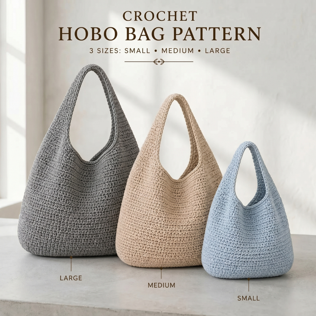 Crochet Bag Pattern PDF, Relaxed Tote, 3 Sizes, Beginner Friendly