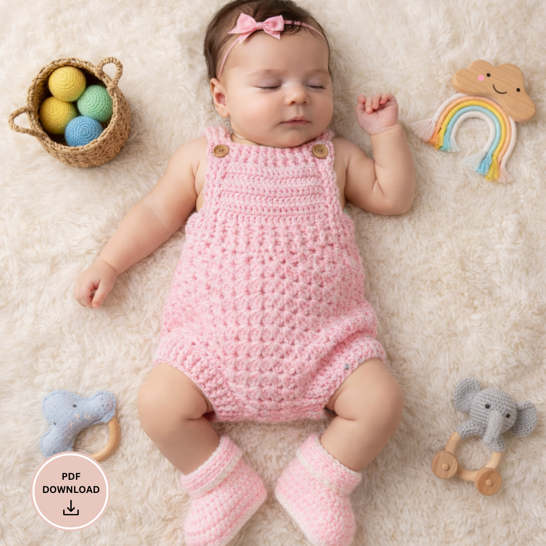 Crochet Baby Romper Pattern, Newborn Set With Booties