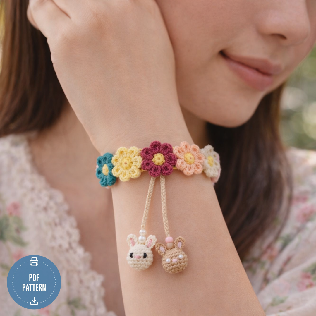 Spring Flowers Bracelet Crochet Pattern PDF, Instant Download
