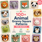 Granny Squares & Animals Bundle, 100 Crochet Patterns, Instant Download