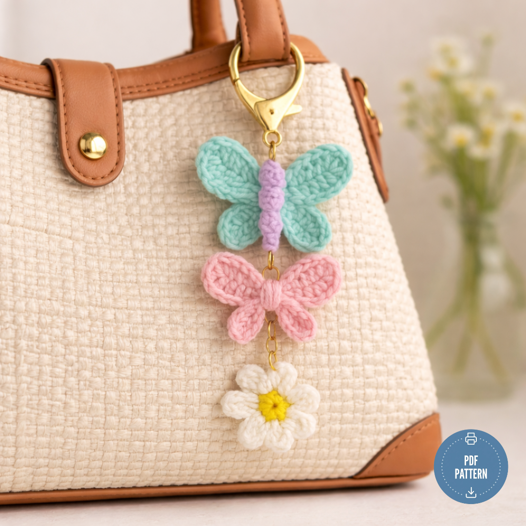 Butterfly Bag Charm Crochet Pattern, Instant Download