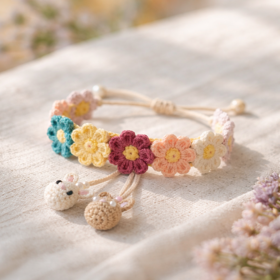Spring Flowers Bracelet Crochet Pattern PDF, Instant Download