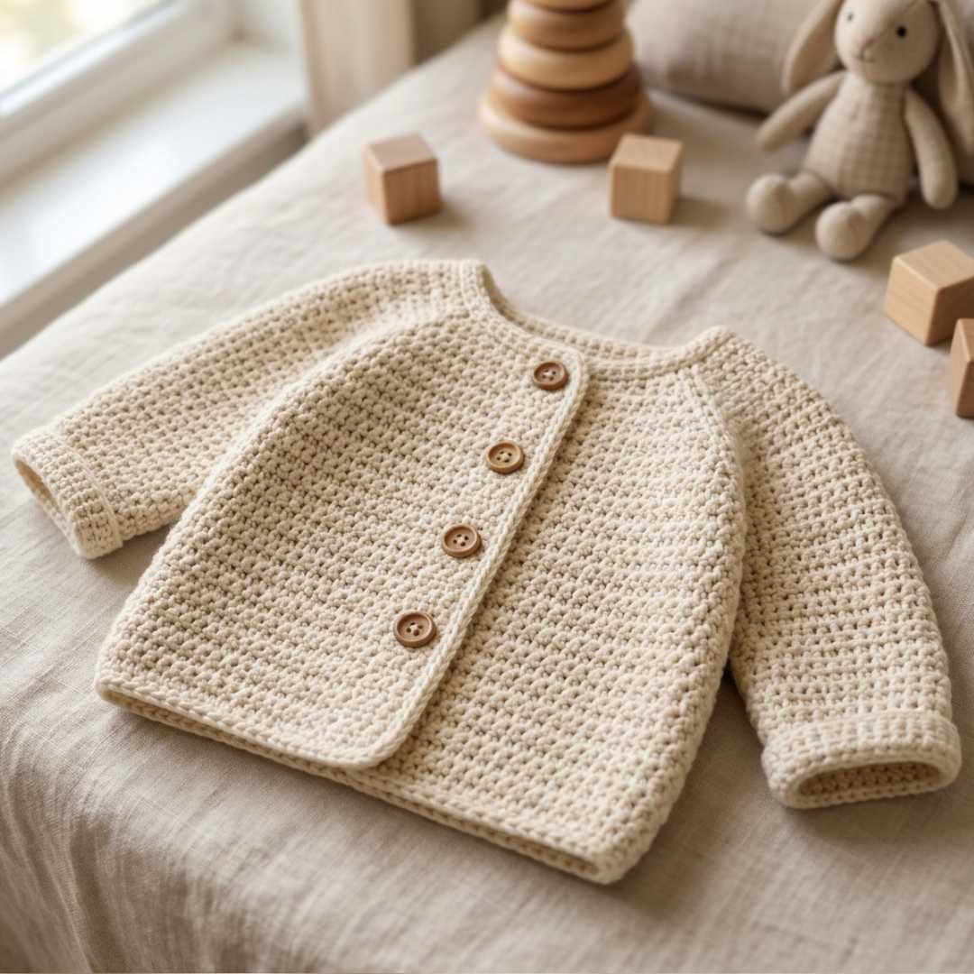 Crochet Baby Cardigan Pattern, Easy Raglan Sweater For Beginners