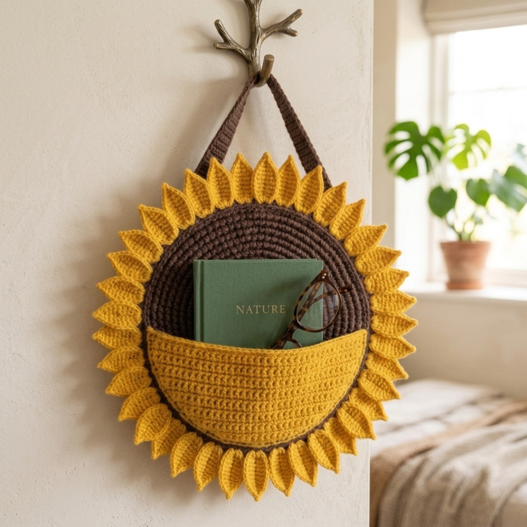 Sunflower Wall Organizer Crochet Pattern, Beginner Friendly, Instant Download