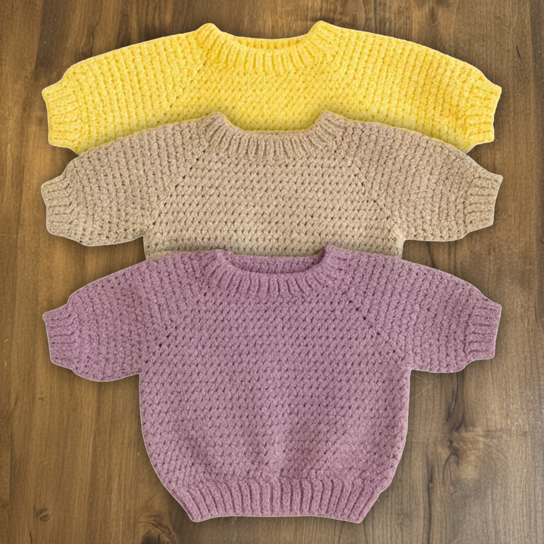 Crochet Raglan Baby Sweater, Oversized Pattern With Video Tutorial