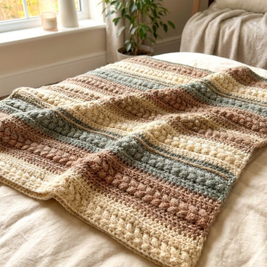 Farmhouse Crochet Blanket Pattern, Rustic Textured Afghan