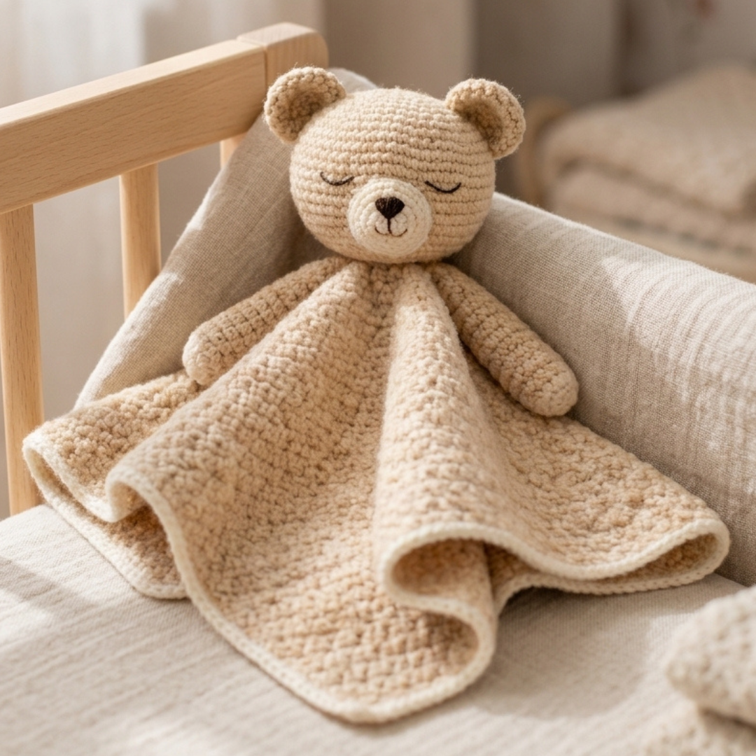 Crochet Bear Lovey Pattern, Beginner Baby Security Blanket