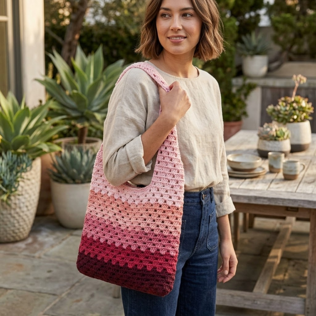 Granny Stitch Tote Bag Crochet Pattern, Beginner Friendly, Instant Download