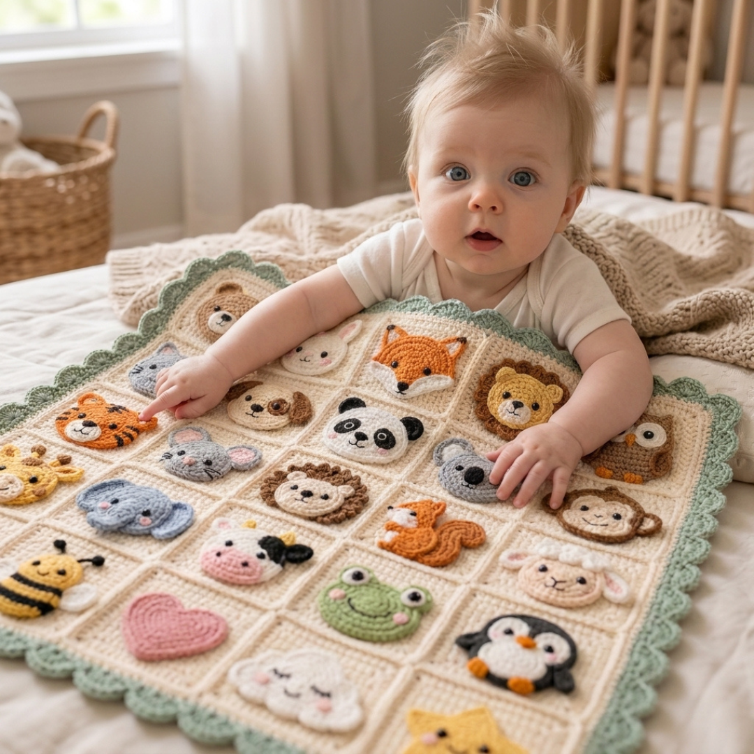 Crochet Baby Blanket Pattern, Woodland Safari Granny Square Afghan