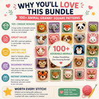 Granny Squares & Animals Bundle, 100 Crochet Patterns, Instant Download