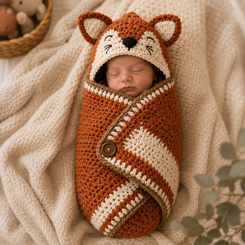 Baby Cocoon Crochet Pattern, Hooded Woodland Animal Swaddle Wrap