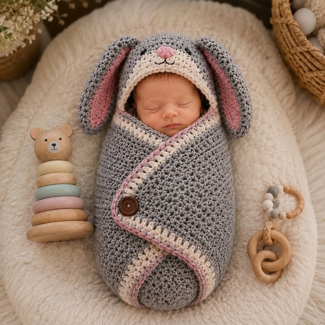 Baby Cocoon Crochet Pattern, Hooded Woodland Animal Swaddle Wrap