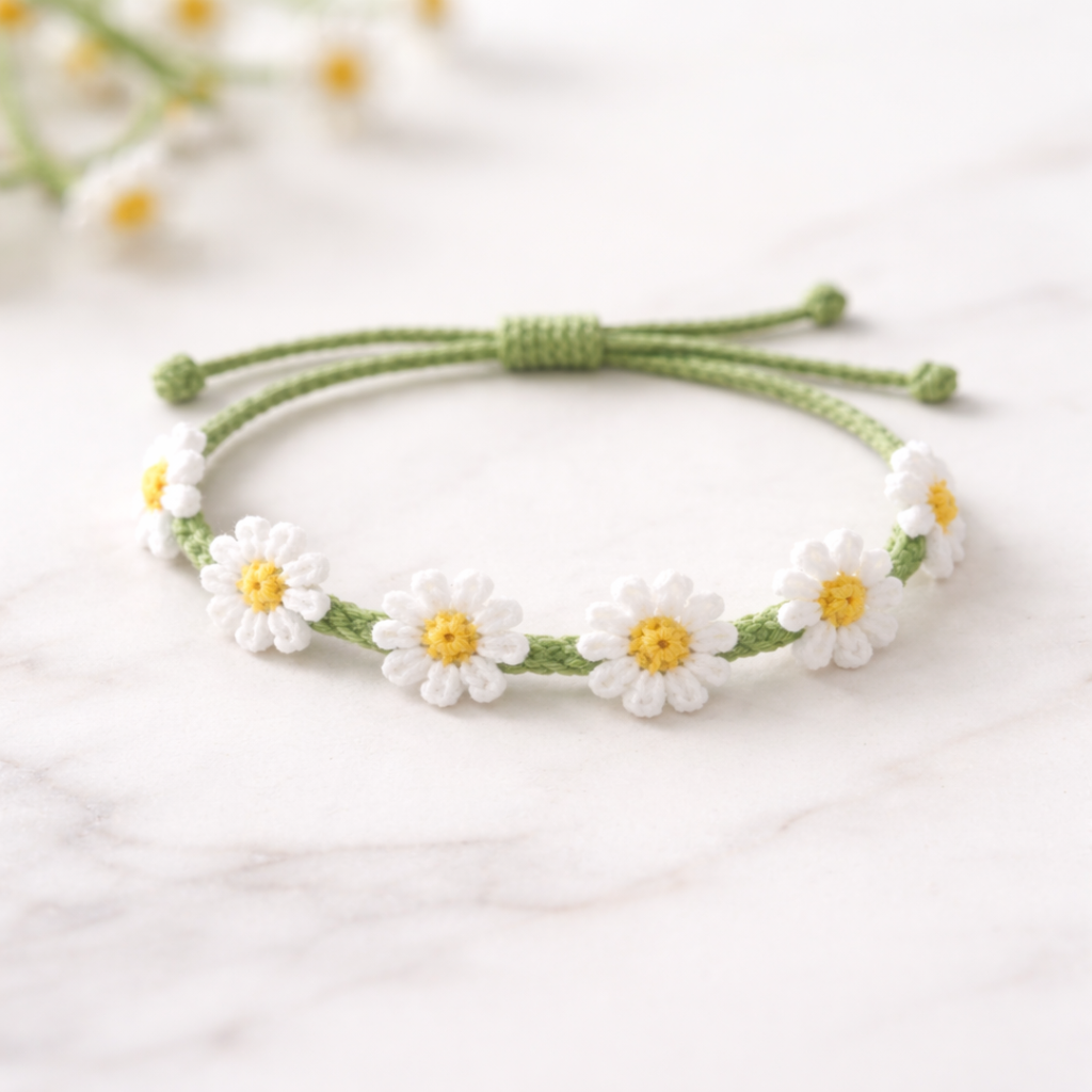 Daisy Bracelet Crochet Pattern, Instant Download