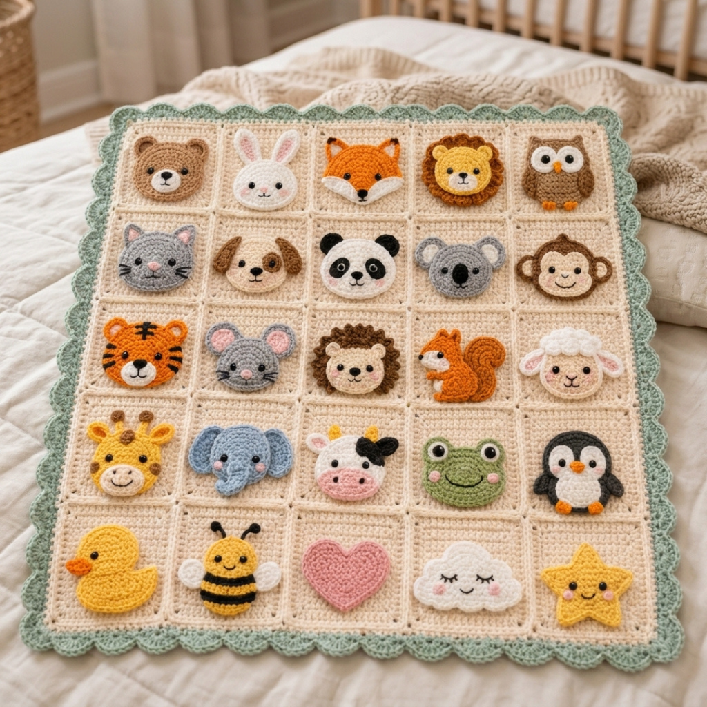 Crochet Baby Blanket Pattern, Woodland Safari Granny Square Afghan