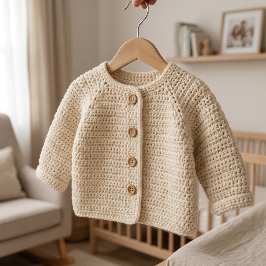 Crochet Baby Cardigan Pattern, Easy Raglan Sweater For Beginners