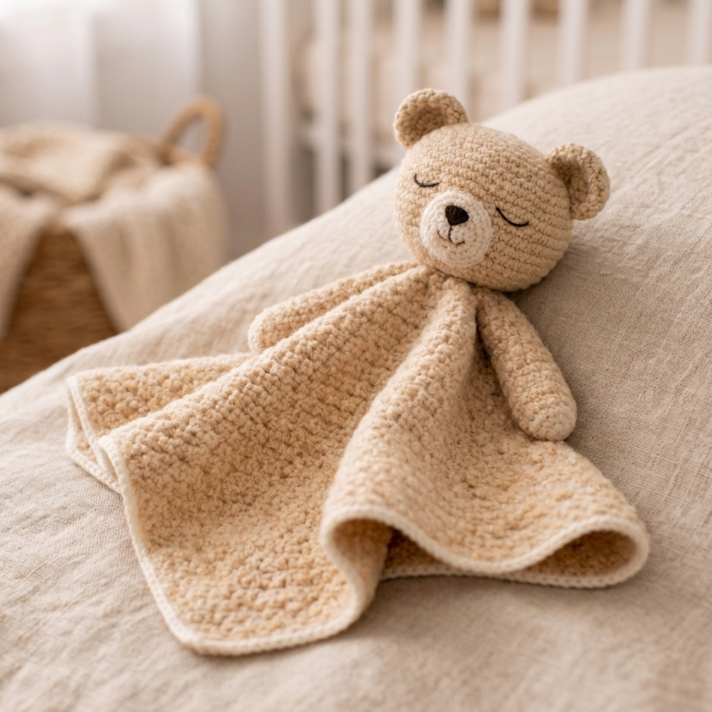 Crochet Bear Lovey Pattern, Beginner Baby Security Blanket