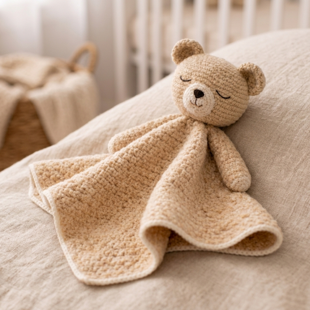 Crochet Bear Lovey Pattern, Beginner Baby Security Blanket