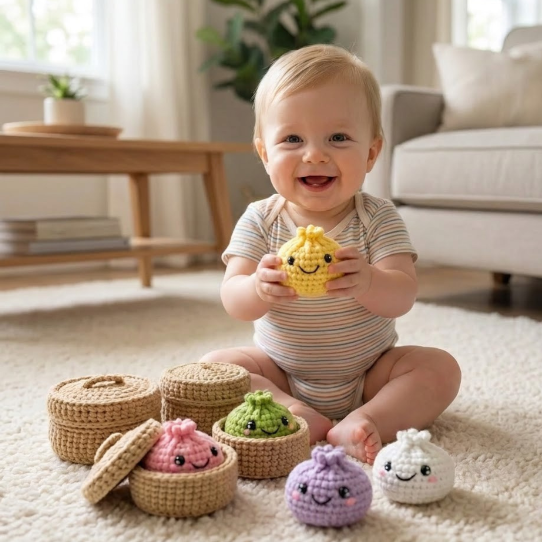 Crochet Dumpling Pattern, No Sew Beginner Amigurumi Food Plushie