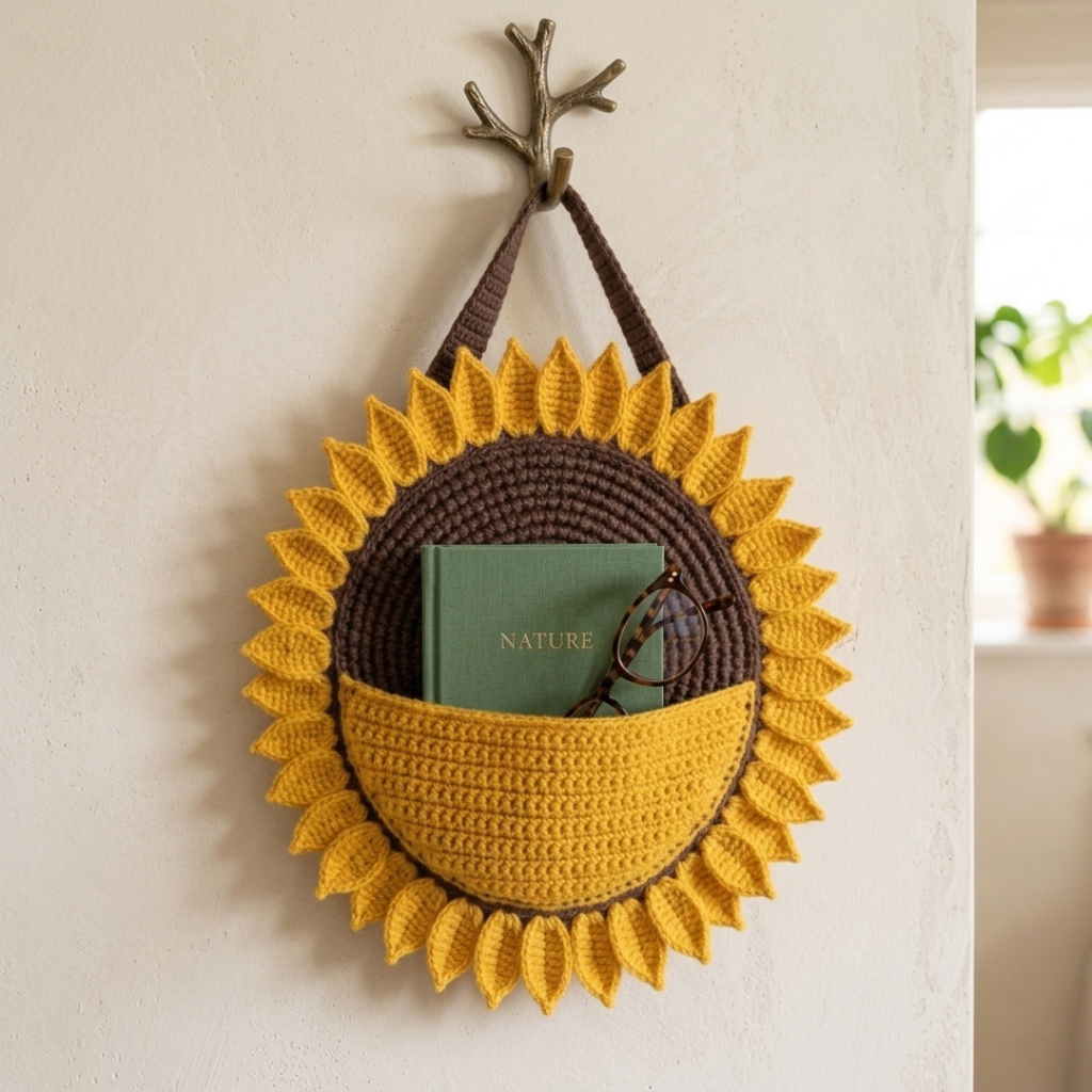 Sunflower Wall Organizer Crochet Pattern, Beginner Friendly, Instant Download