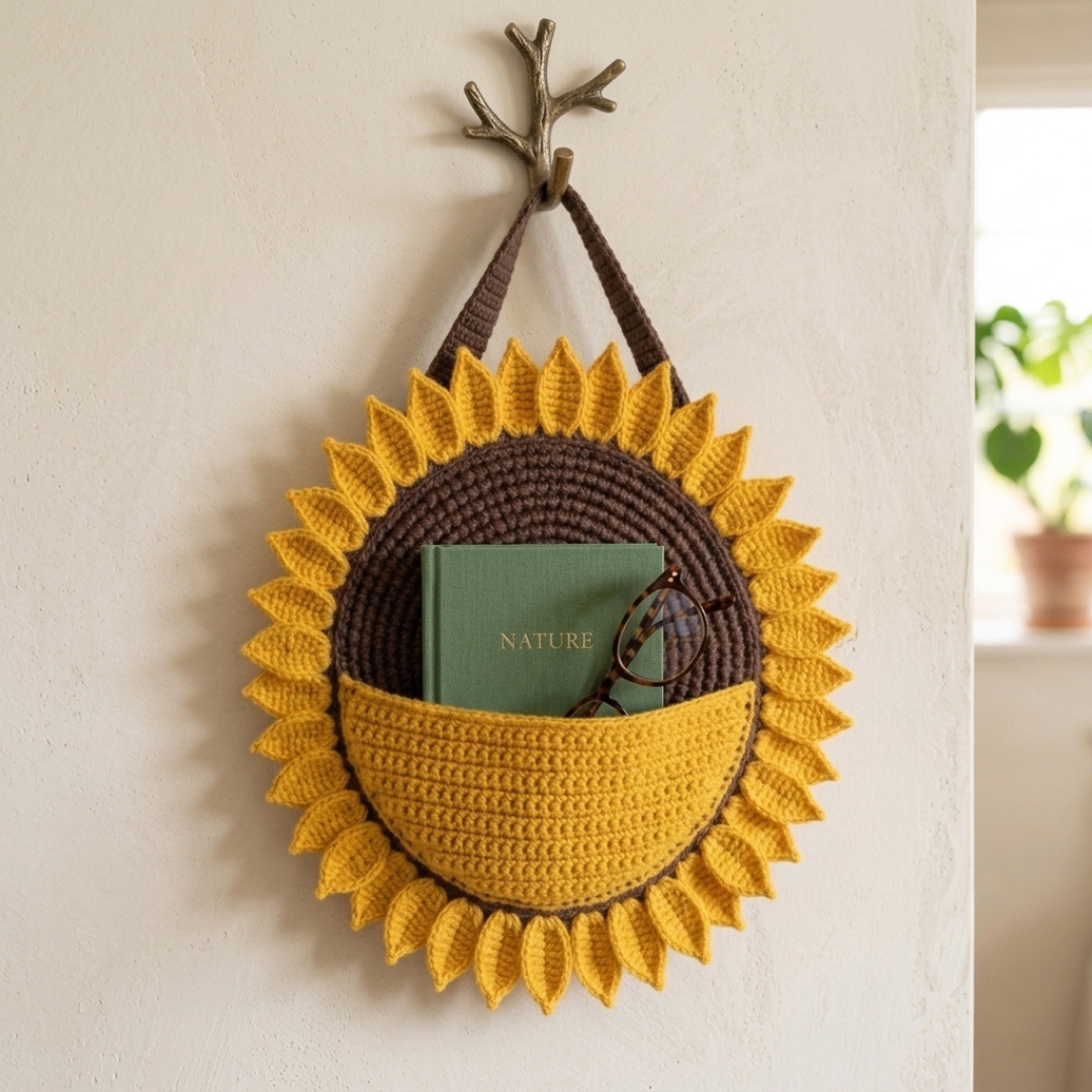 Sunflower Wall Organizer Crochet Pattern, Beginner Friendly, Instant Download