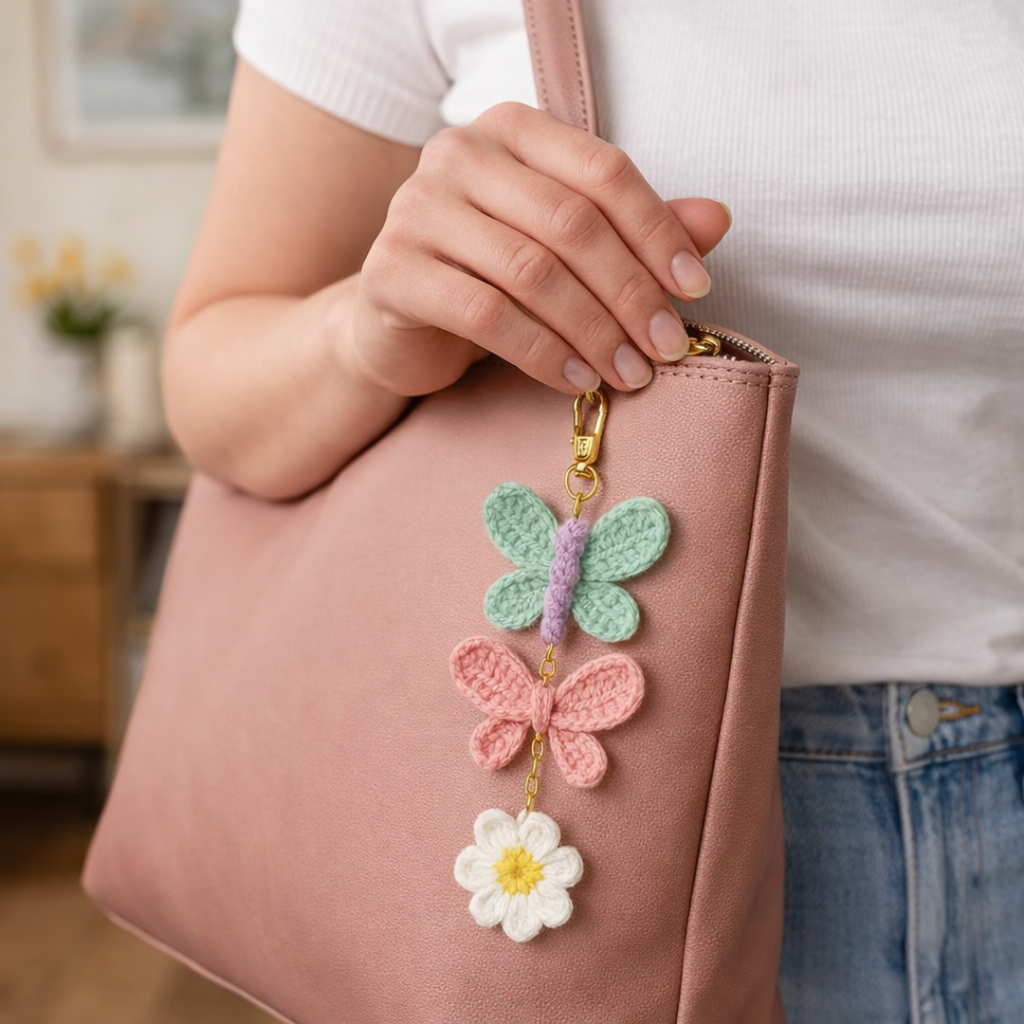 Butterfly Bag Charm Crochet Pattern, Instant Download