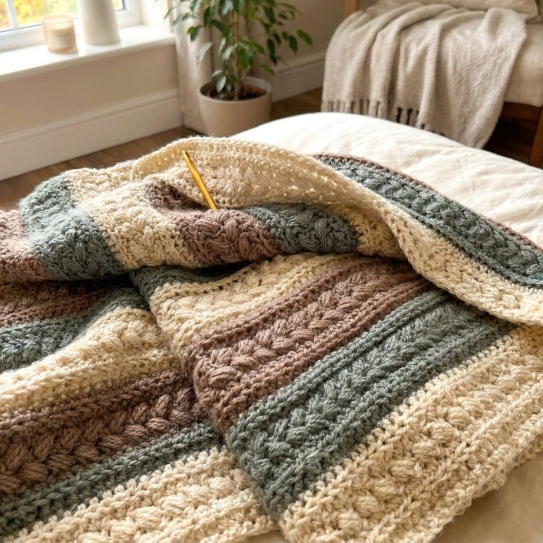 Farmhouse Crochet Blanket Pattern, Rustic Textured Afghan