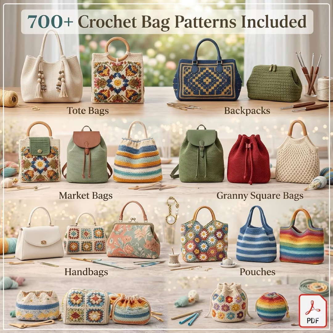 Crochet Bag Bundle, 300+ Patterns Boho, Modern, Vintage, Instant Download