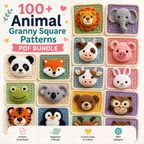 Granny Squares & Animals Bundle, 100 Crochet Patterns, Instant Download