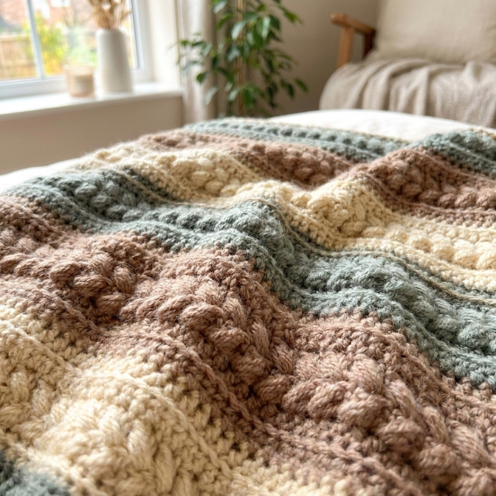 Farmhouse Crochet Blanket Pattern, Rustic Textured Afghan