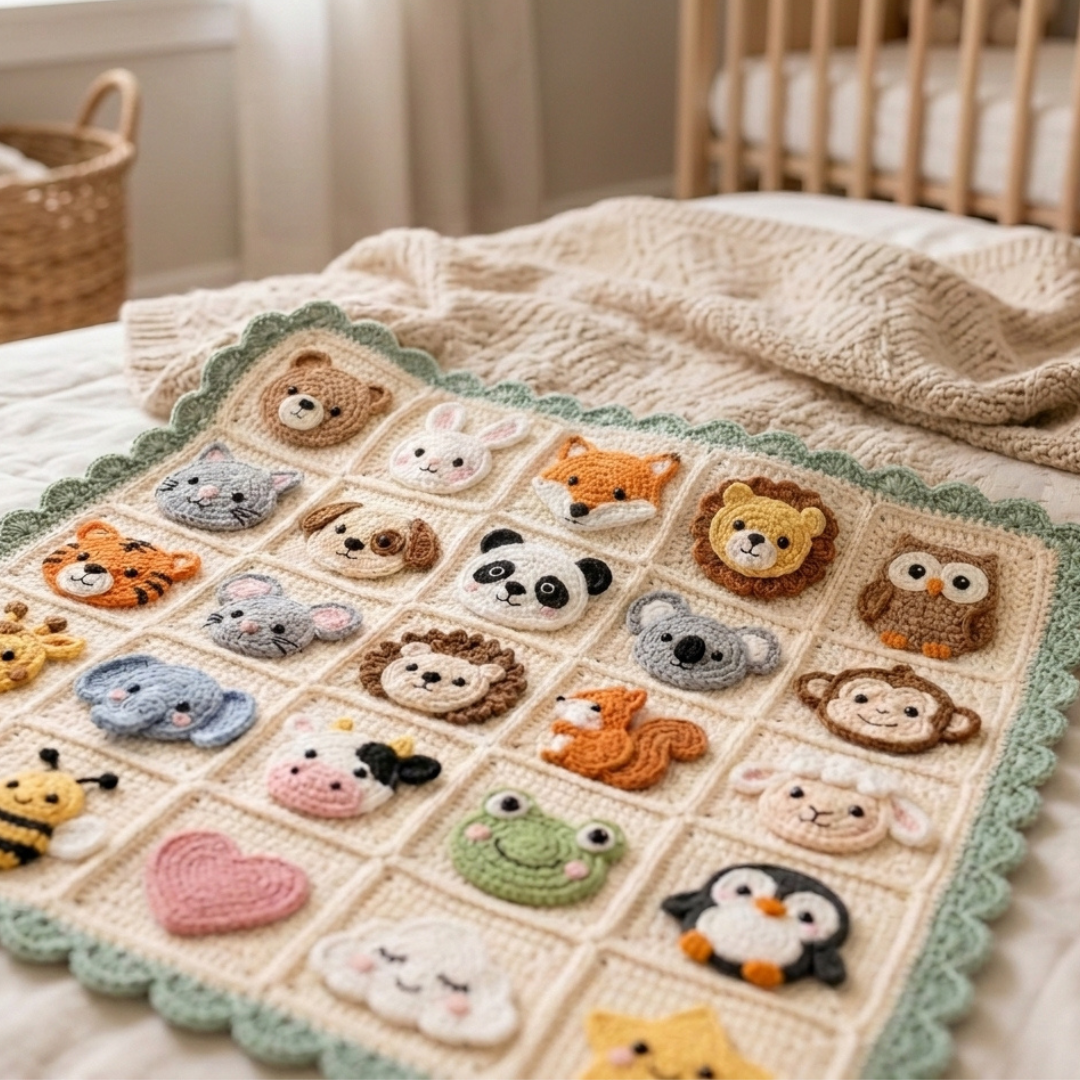 Crochet Baby Blanket Pattern, Woodland Safari Granny Square Afghan